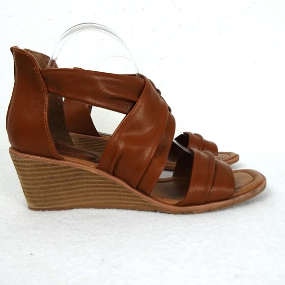 Euro Soft by Sofft Wedge Sandals Women's Size 9M Brown Zip Back Strappy Comfort - Picture 3 of 14